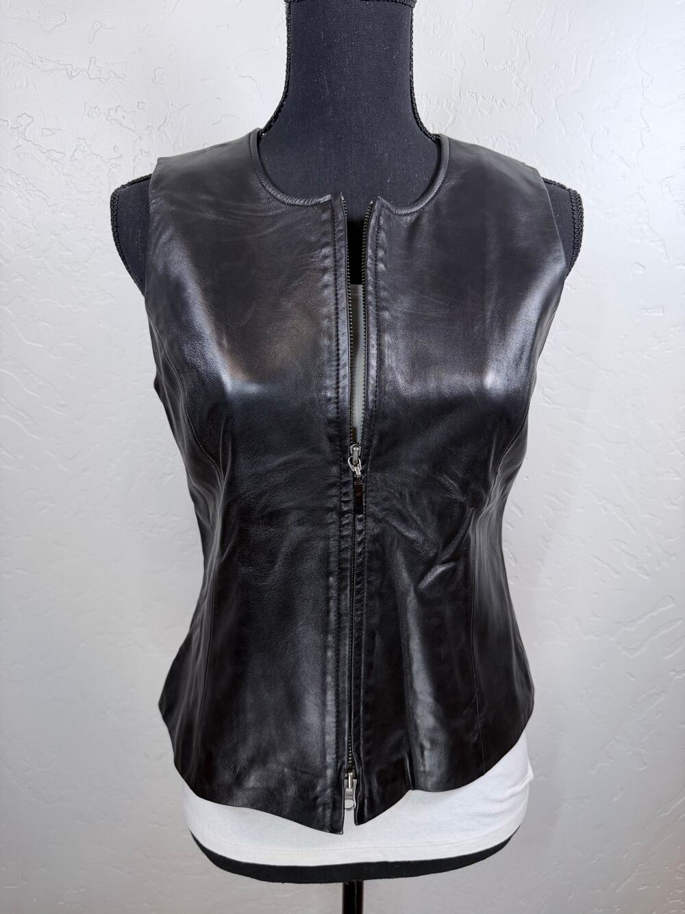 Talbots Vintage Black Soft Leather Zip Up Moto Biker Jacket Women 4